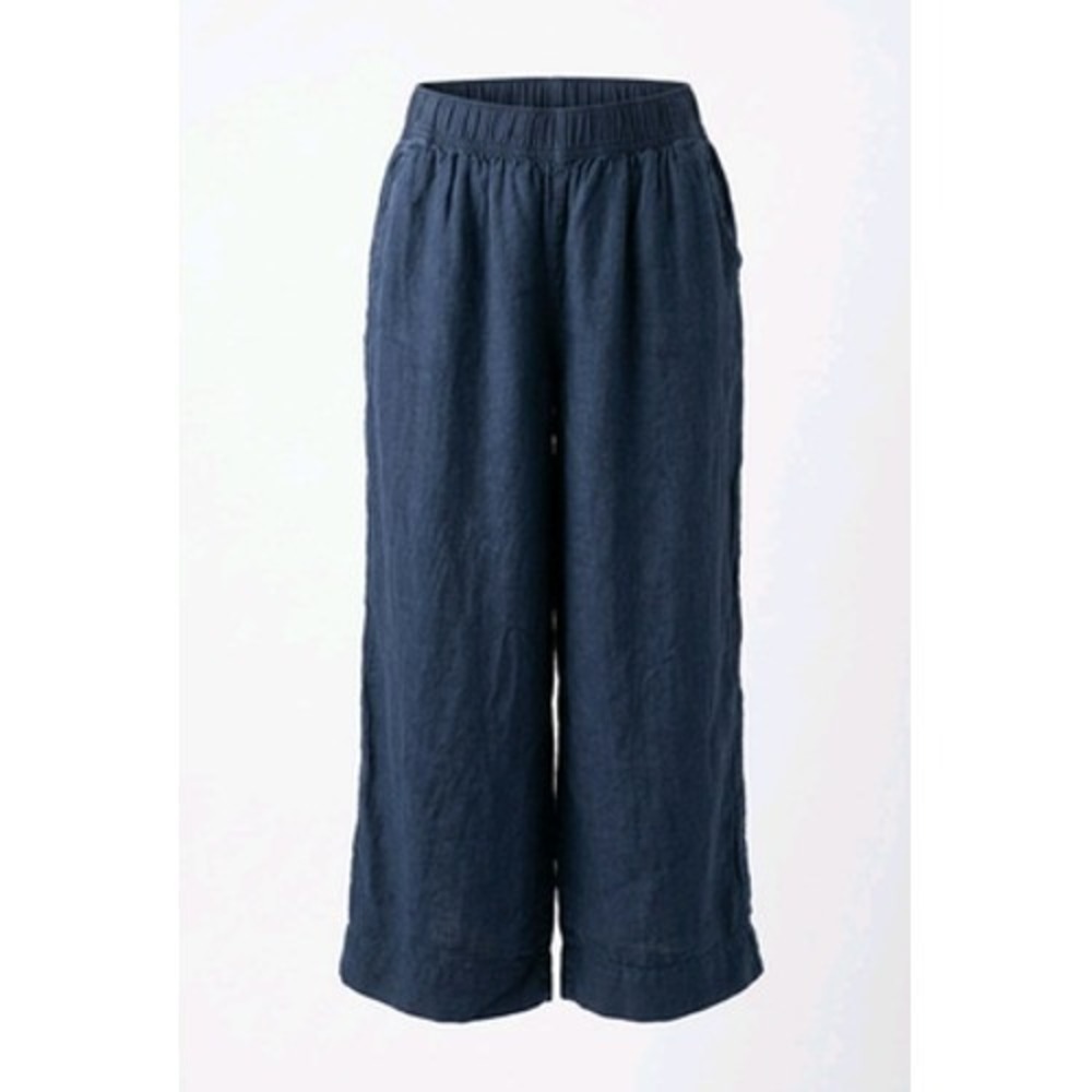 Tahari Linen Pants Women L Blue Crop Wide Leg Pull On Pockets Lightweight